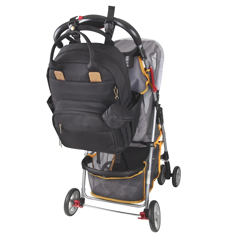 Baby Essentials ‘The Essential’ Multi-Pocket Mesh Padded Back Baby Diaper Bag Backpack with Insulated Bottle Pockets, Detachable Pacifier Pouch and Stroller Straps in Black