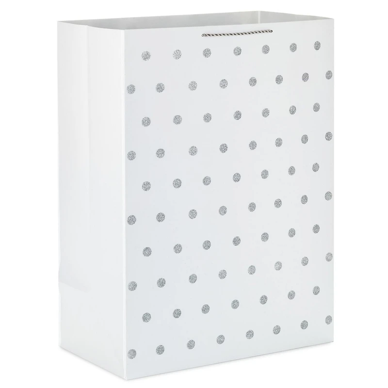 Très grand sac-cadeau de 20 po avec poignées, Hallmark (paillettes blanches et argentées) pour les fêtes, les mariages, les remises des diplômes, Noël