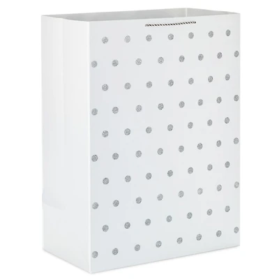 Très grand sac-cadeau de 20 po avec poignées, Hallmark (paillettes blanches et argentées) pour les fêtes, les mariages, les remises des diplômes, Noël