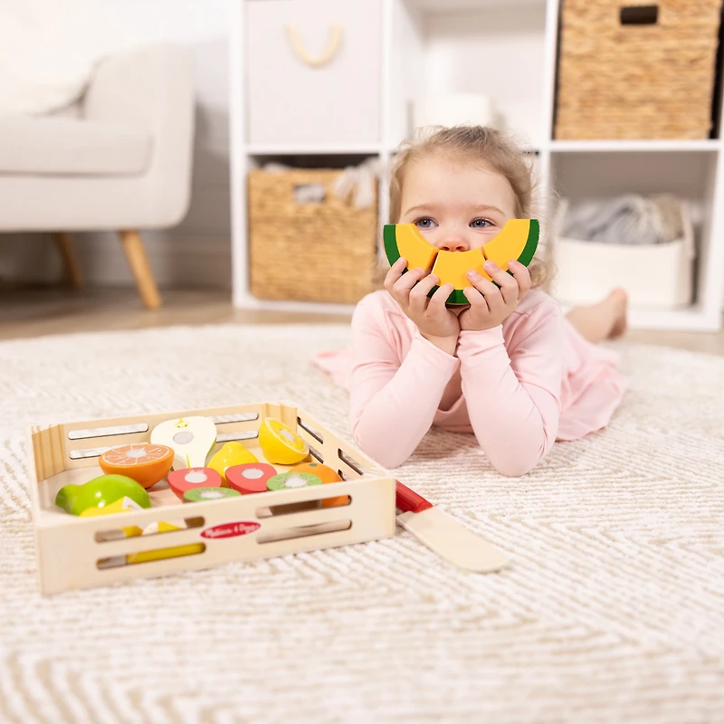 Melissa & Doug Cutting Fruit Set - Wooden Play Food Kitchen Accessory, Multi, Cutting Fruit Set