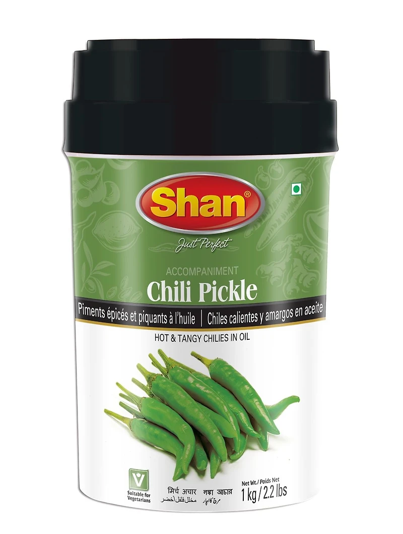 Shan Chilli Pickle – 1kg Jar of Whole Green Chilies in Mustard Oil | Authentic Indian Condiment with Fiery Flavor – 1000g, 1 KG / 2.2Lbs