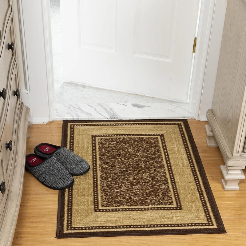 Ottomanson Ottohome Collection Non-Slip Rubberback Bordered Design Indoor Area Runner Rug/Entryway Mat