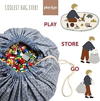 Play & Go - Motif Grille Bleue Intemporelle - Tapis de Jeu 3-en-1 - Sac de Rangement et Sac à Couches - Fabriqué en Coton Bio - Rangement Facile et Nettoyage Rapide - Diamètre 120 cm -Convient aux Nou