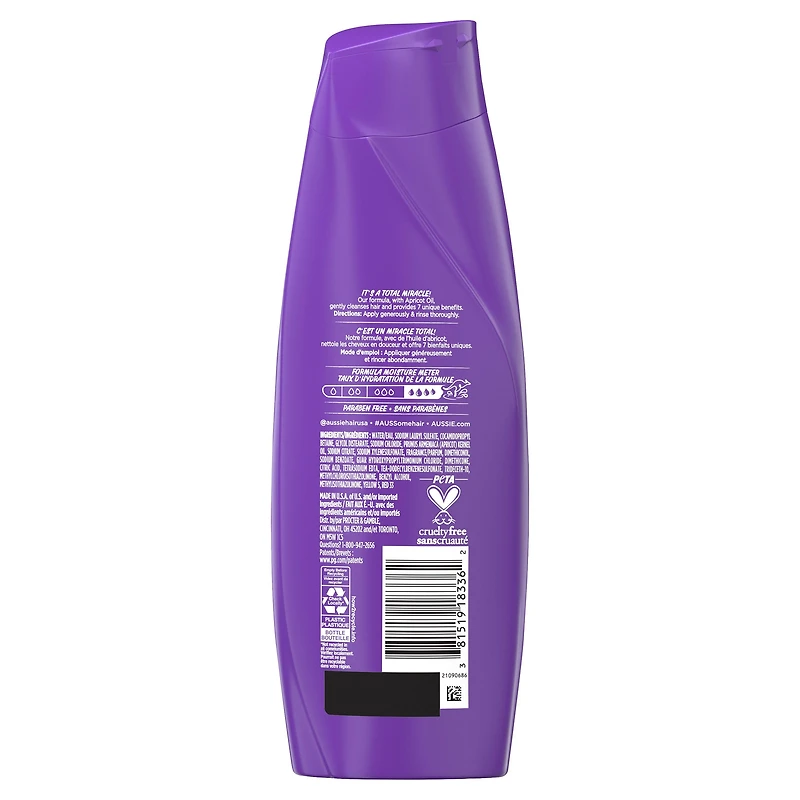 Aussie Shampooing Total Miracle Sans Parabènes avec Abricot et Macadamia pour Cheveux Abîmés