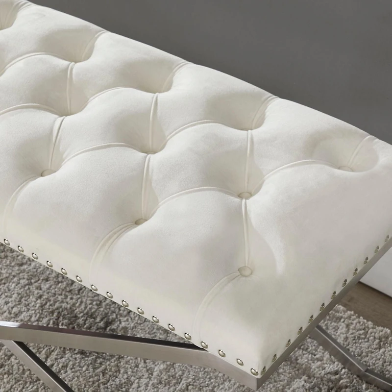 Imperial Capitonné Double Banc Avec Base D'Argent X (Beige)