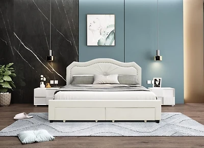 Aiden King Platform Storage Bed, Beige