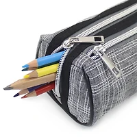 Pen+Gear Checked Pencil Pouch in Grey with White Stitched Pattern