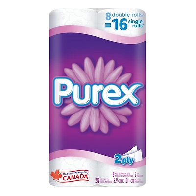 Purex Toilet Paper, Hypoallergenic and Septic Safe, 8 Double Rolls = 16 Single Rolls