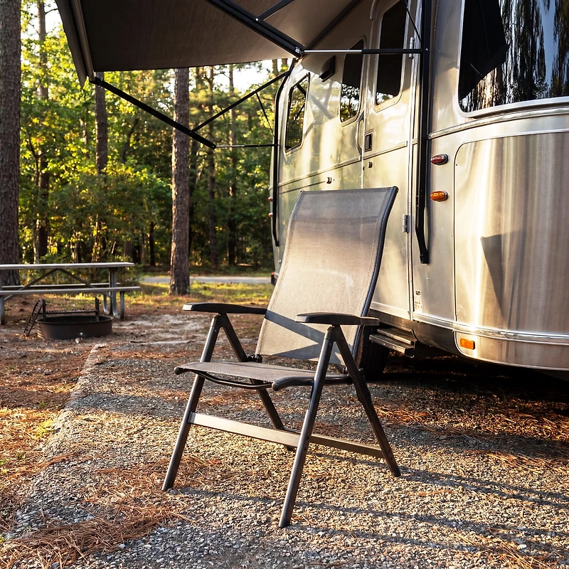 Ozark Trail Deluxe Folding Camping Recliner Chair, Gray, Outdoor Patios and Decks