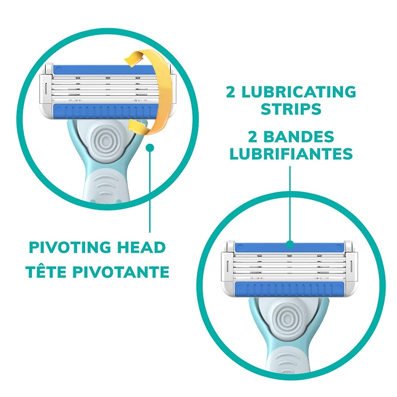 Ensemble de rasoirs pour femmes rechargeables BIC EasyRinse anti-encrassement avec 4 lames, 1 manche de rasoir et 3 cartouches de recharge