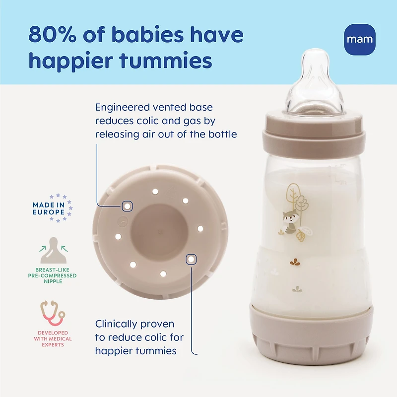 MAM Easy Start Biberons pour Bébé Anti-Coliques Mats, Biberons 2x9oz, Biberons à Débit Moyen avec Tétine en Silicone, Biberons Unisexe pour Bébé