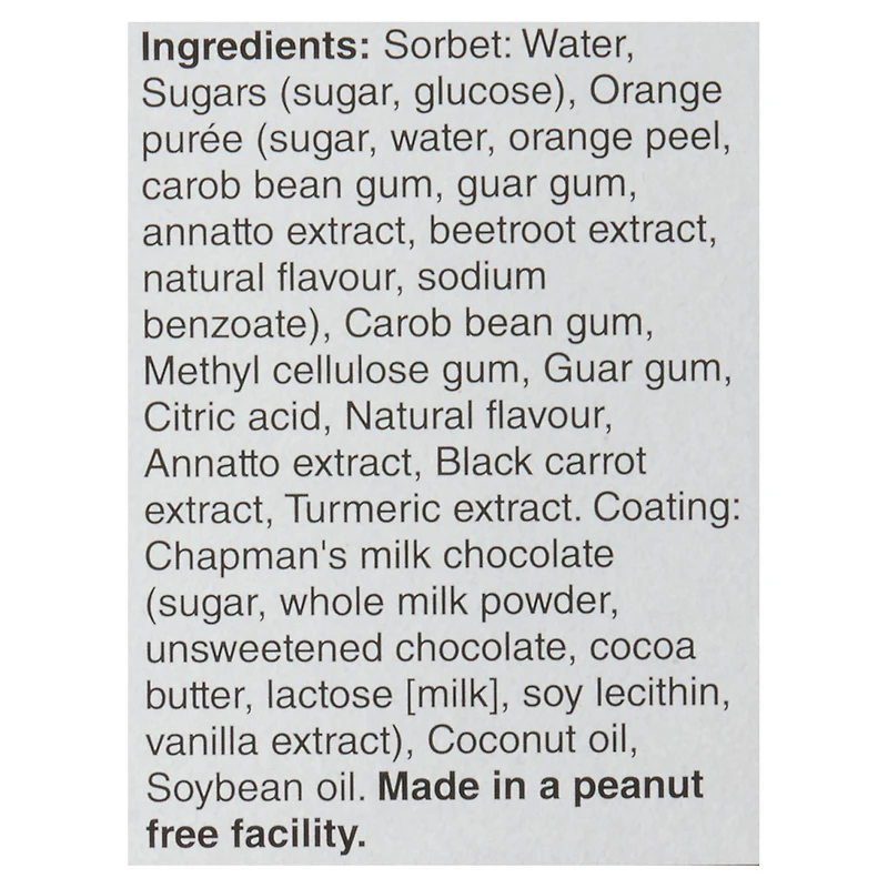 Chapman's Low Calorie Canadian Collection Tiger Paw Sorbet Bars in a Carton, 8 x 55mL