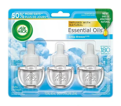 Air Wick Plug-in Air Freshener, Scented Oil Refills, Crisp Breeze, 3 Refills