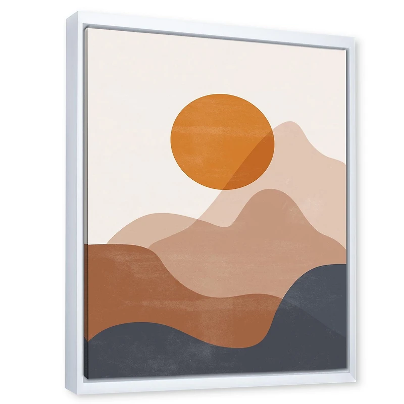 Designart Abstract Red Moon In Earth Toned Mountains II FLOAT FRAME WALL ART