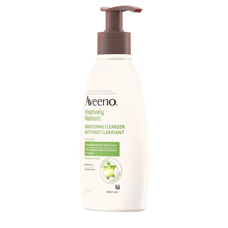 Aveeno Positively Radiant Brightening Cleanser - Makeup Remover, Soy Extract Face Cleanser, Remove Oil, Smooth Skin Tone