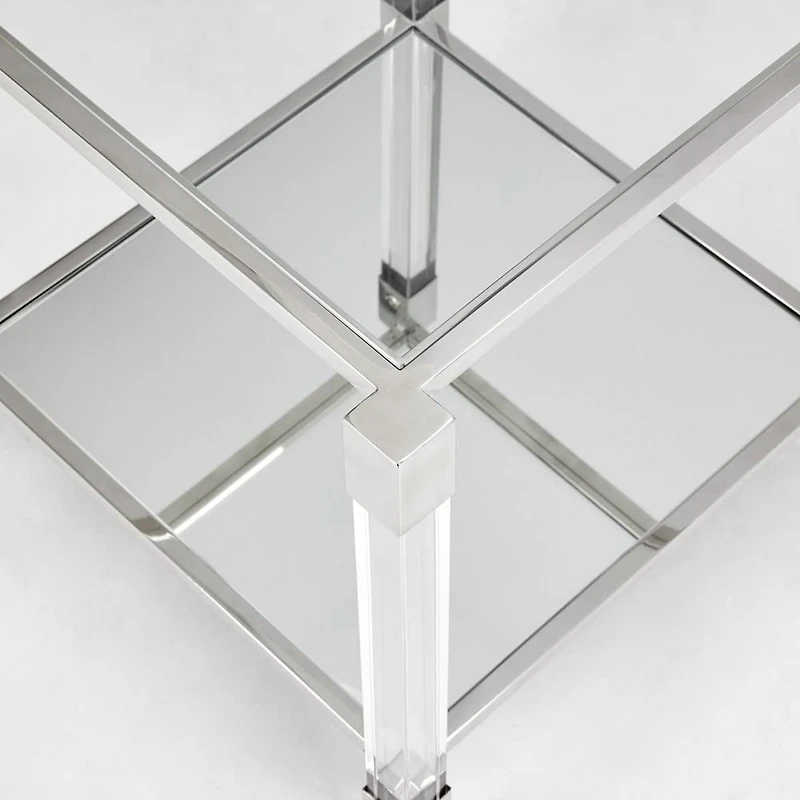 Home Gear Square Silver End Table with Acrylic Legs
