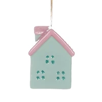 HOLIDAY TIME GREEN CERAMIC VILLAGE ORNAMENT
