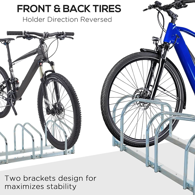 HOMCOM 3-Bike Bicycle Floor Parking Rack Cycling Storage Stand Silver