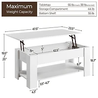 Fullfurnique Lift Top Coffee Table with Large Hidden Compartment and Storage Open Shelf, White