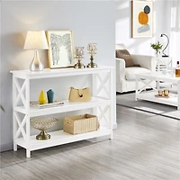FULLFURNIQUE  3-Tier Console Table Entryway Table with X-shape Reinforcement Structures for Living Room, White