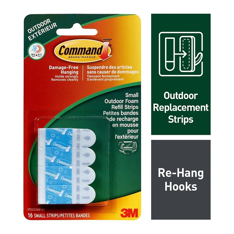 Command™ Outdoor Refill Strips 17022AW-EF, Small, 16 Strips Per Pack