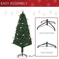 HOMCOM 5 Feet Prelit Artificial Christmas Tree with Fiber Optic LED Light, Holiday Home Xmas Decoration, Green