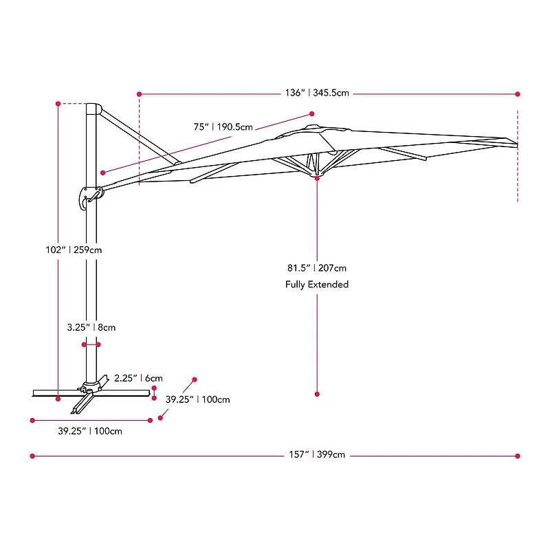 CorLiving 11.5ft Deluxe Durable Canopy Offset Titling & Rotating Patio Umbrella with Aluminum Frame