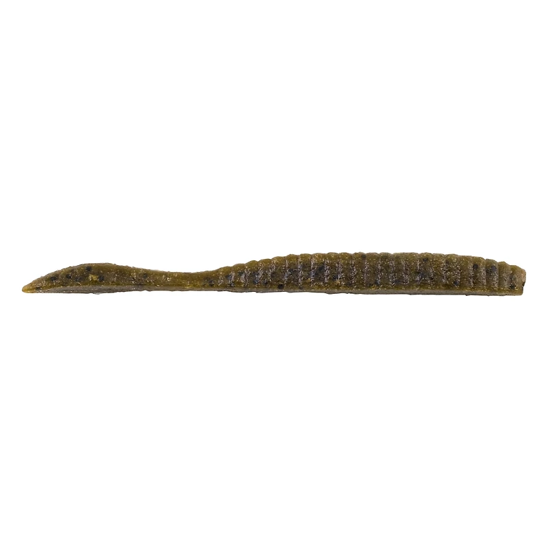 Berkley PBMSFW4-GP PowerBait MaxScent Flat Worm, ribsenhancing surface area, drop shot balt that quivers, 4" 10Pk, Green Pumpkin, PowerBait MaxScent Flat Worm,