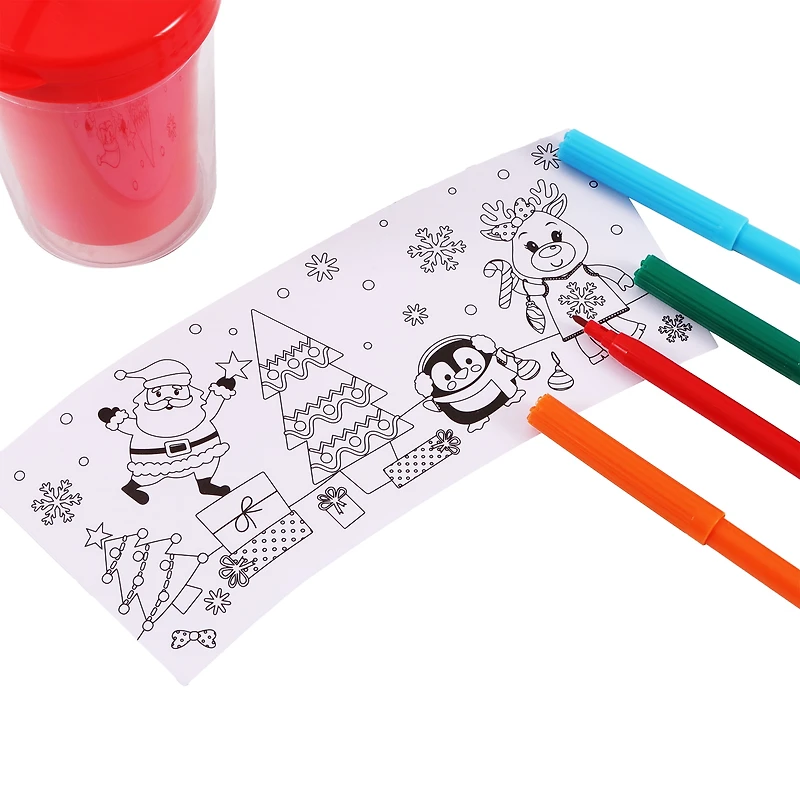 6CT DIY Red Paint Straw Tumbler, Novelty, with Stickers and Four Markers, Holiday Time, DIY paint set