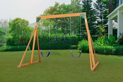 Trailside Wooden Swingset with Two Swings & Trapeze -  Available in 7 Color Options!