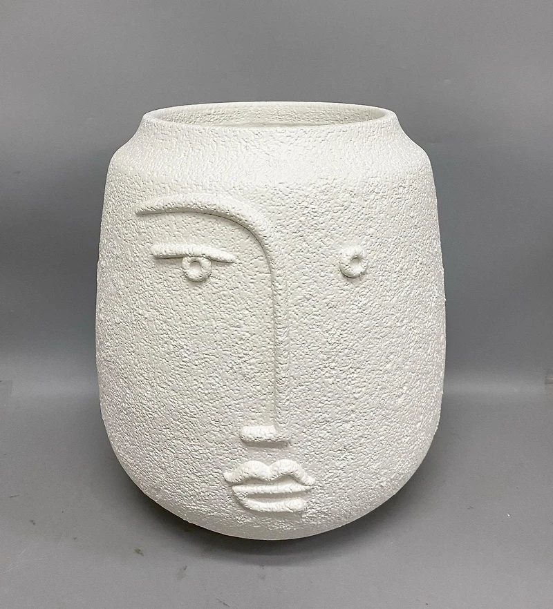 hometrends Planter- White Stucco Face Outline Large