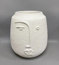 hometrends Planter- White Stucco Face Outline Large