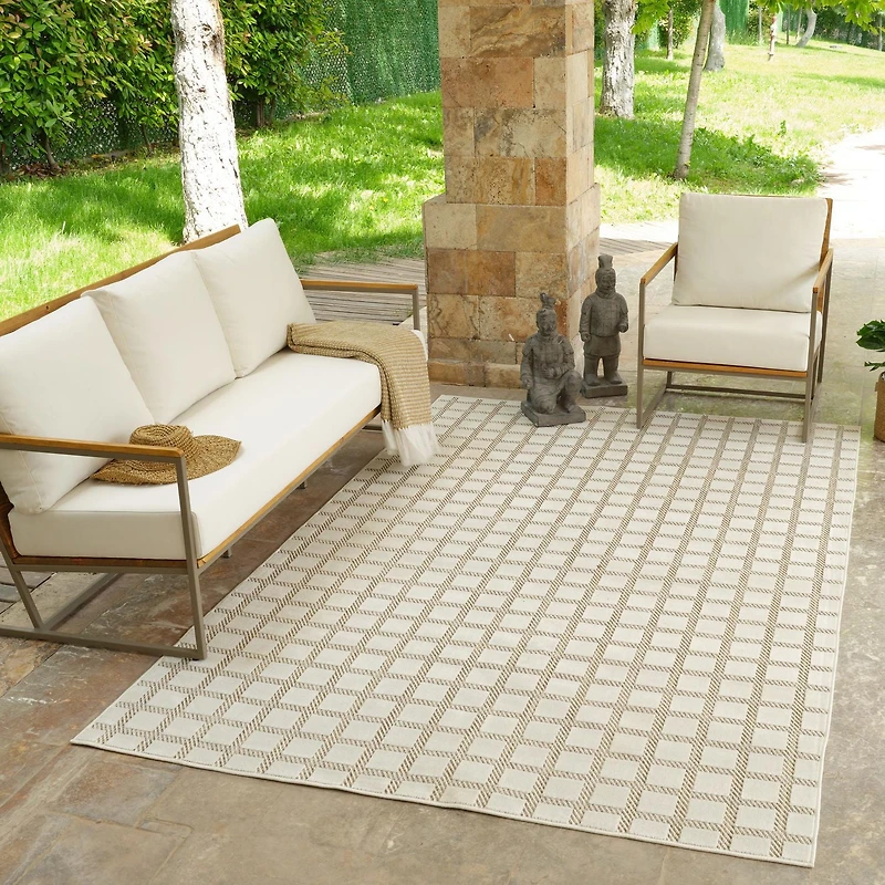 Rug Branch Maise Checkered Indoor Outdoor Area Rug, Beige Cream, Modern - Entryway, Hallway, Bathroom, and Kitchen