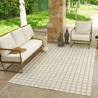 Rug Branch Maise Checkered Indoor Outdoor Area Rug, Beige Cream, Modern - Entryway, Hallway, Bathroom, and Kitchen