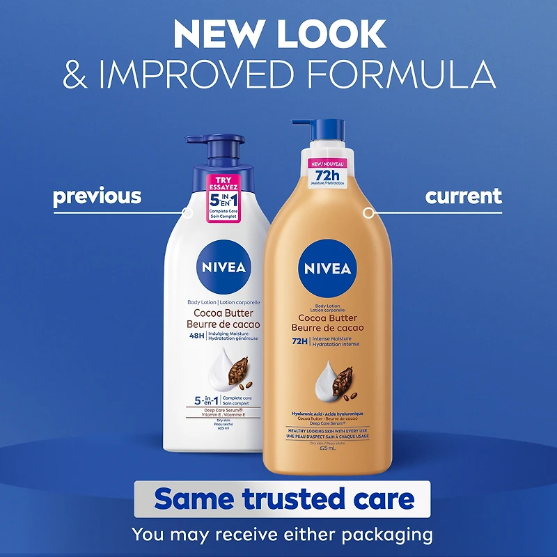 NIVEA Cocoa Butter 72-Hr Moisture Body Lotion for Dry Skin with Hyaluronic Acid, 625 mL, 625 mL