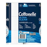 Cottonelle Ultra Clean Toilet Paper, Strong Toilet Tissue, 6 Mega Rolls (6 Mega Rolls = 24 Regular Rolls), 284 Sheets per Roll