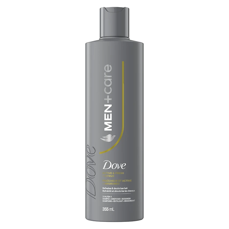 3-en-1 Shampooing Revitalisant + Déodorant Dove Men+Care Active & Fresh avec Agrumes, 355 ml