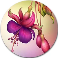 Design Art Fuchsia Flowers with Green Leaves' Ultra Glossy Floral Metal Circle Wall Art