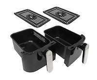 Kalorik 9.5L (10 Quart) Dual Basket Digital Air Fryer with Bonus Tongs & Silicone Pad FT 51924 BK