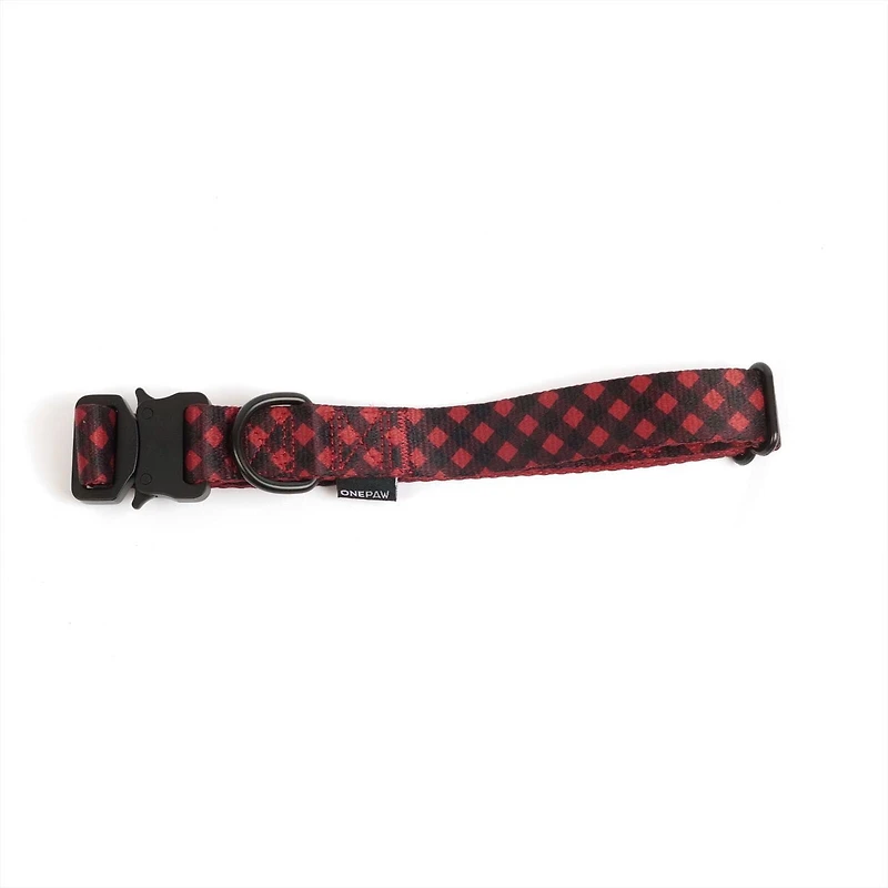 One Paw, Buffalo Plaid Nylon Dog Collar with Metal Buckle, Water Repellent, Multiple sizes