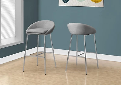 Monarch Specialties Tabouret De Bar, Lot De 2, Hauteur Bar, Métal, En Tissu, Gris, Chrome, Contemporain, Moderne