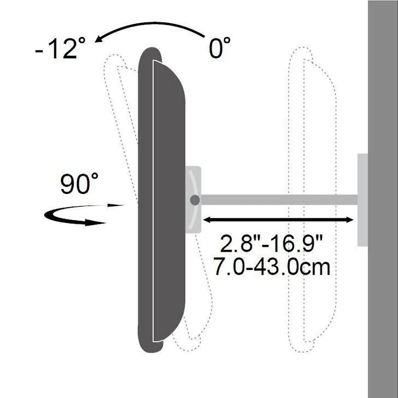 Techly 23" to 55" 2-Arm Full Motion Flat or Curved LCD/LED TV Wall Mount - Tilt +/-12° VESA up to 400x400 mm, Black