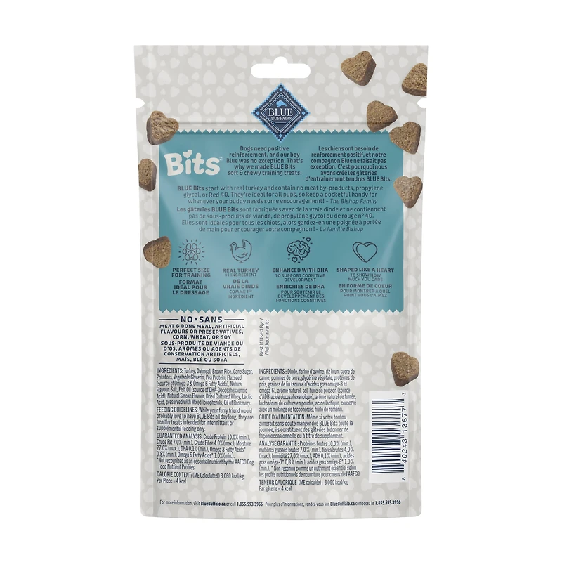 Friandises molles pour chiens Blue Buffalo Bits pour l'entraînement, recette à la dinde, sac de 113 g