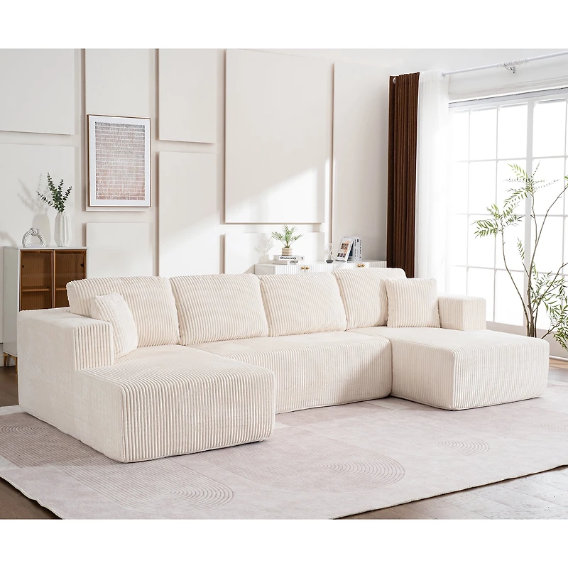Canapé-lit Noble House moderne et décontracté en forme de U, sans cadre, modulable avec fauteuil inclinable, blanc