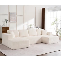 Canapé-lit Noble House moderne et décontracté en forme de U, sans cadre, modulable avec fauteuil inclinable, blanc