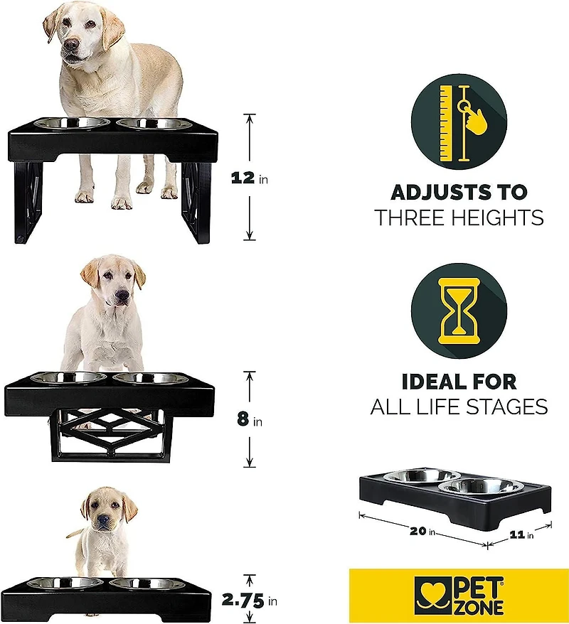 Pet Zone Designer Diner Adjustable Elevated Dog Double Feeder, Double Feeder