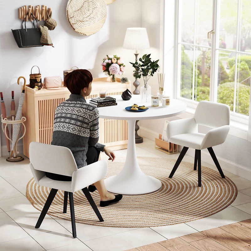 Homy Casa Modern Set of 2 Swivel Accent Chair with Armrests and Open Back, Upholstered Seat, Beige Fabric