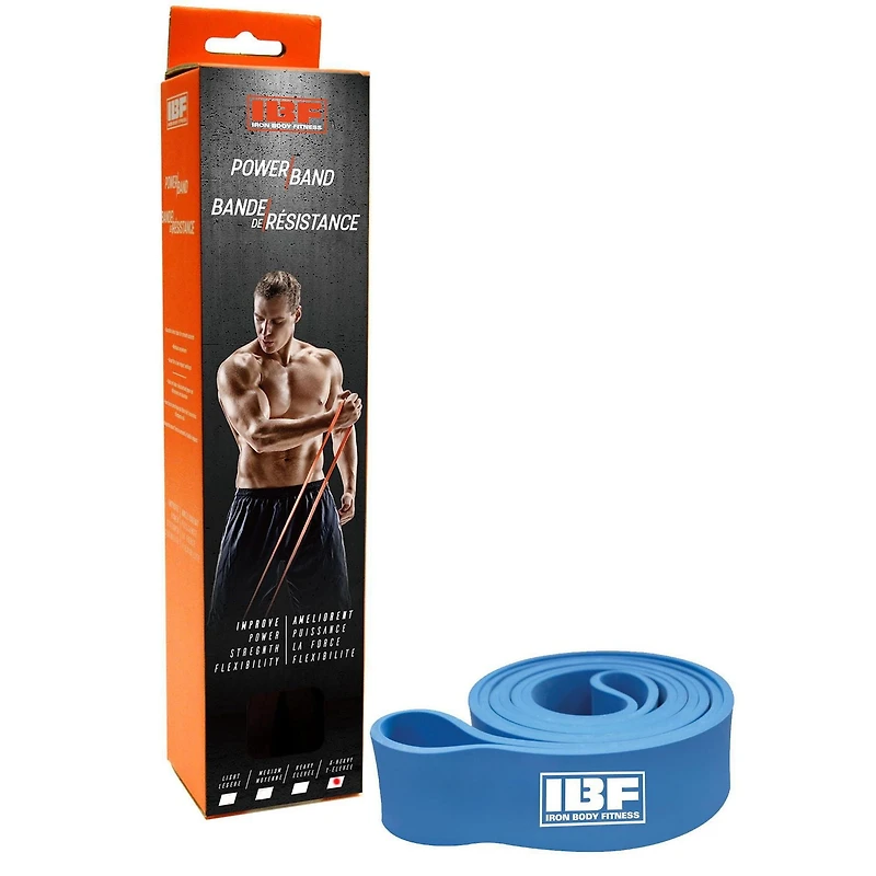 Bande de résistance IBF – Bande de musculation à très forte résistance par Iron Body Fitness - Construire du muscle - Brûler les graisses - Entraînement n'importe où - Facile à utiliser - Bleu