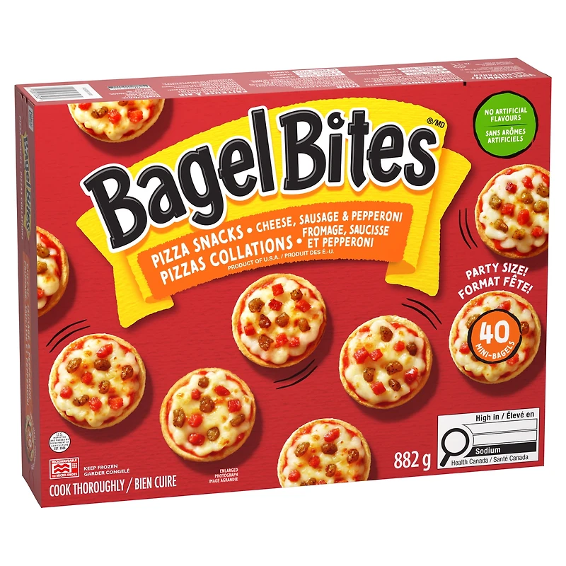 Bagel Bites Cheese, Sausage & Pepperoni Frozen Pizza Snacks, 40 ct Box, 882g