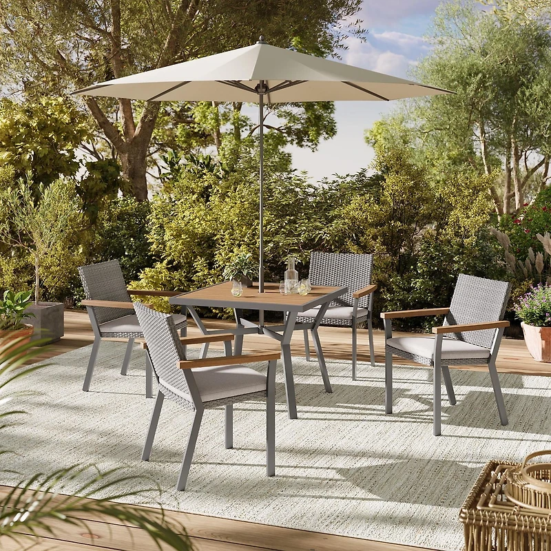 Songmics Home Collection Sencillo - Ensemble de 5 Meubles de Jardin, 4 Chaises de Salle à Manger, 1 Table, en Rotin Synthétique PE, Gris et Beige